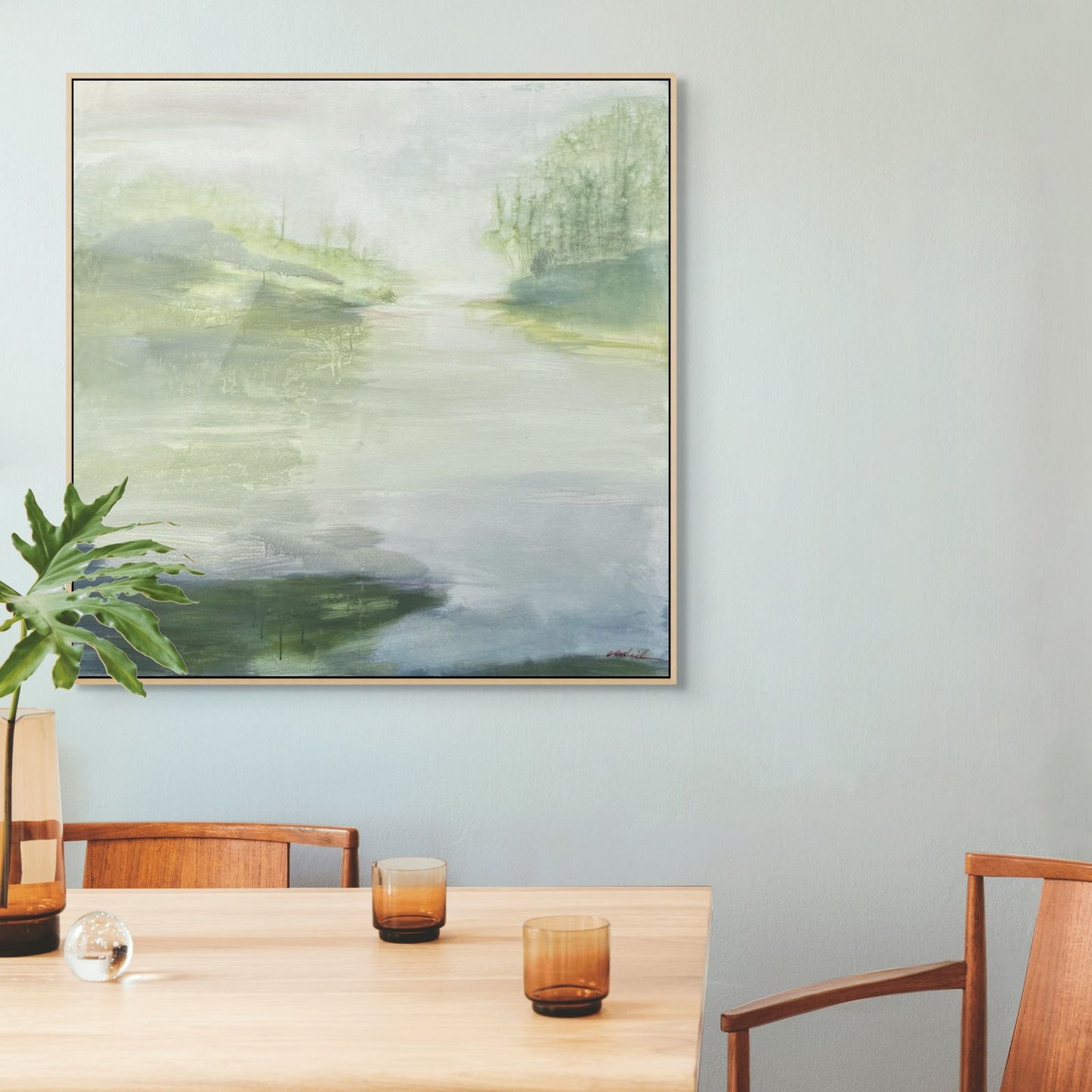 Green Abstract River Landscape Painting Katherine Leckie Art