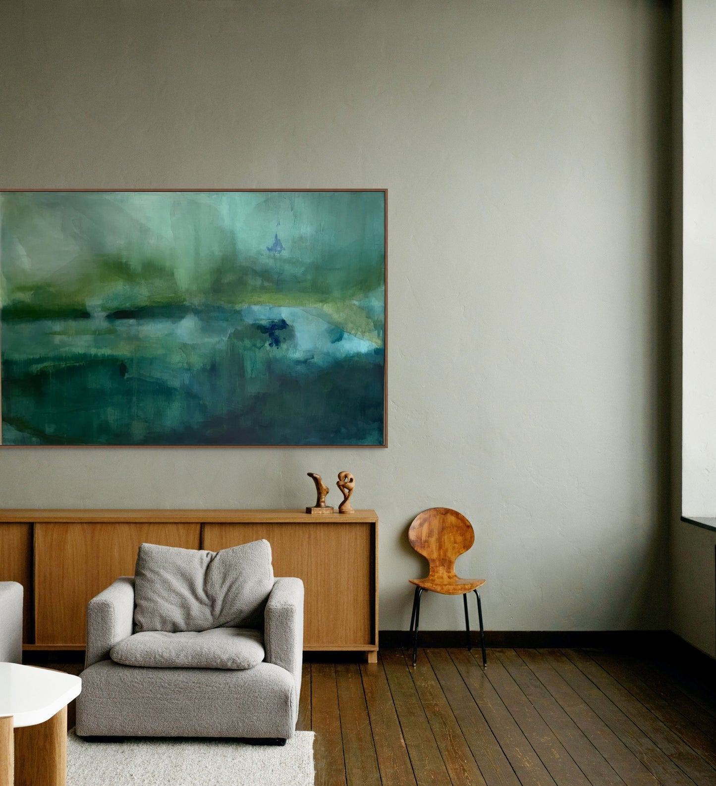 large green abstract landscape living room wall art for natural  interiors