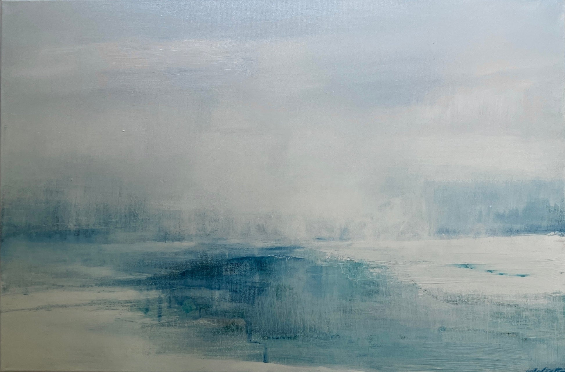 Abstract painting with blue and gray tones