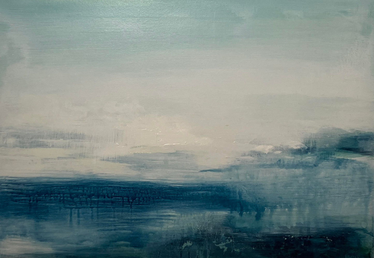 Abstract painting with blue and gray tones